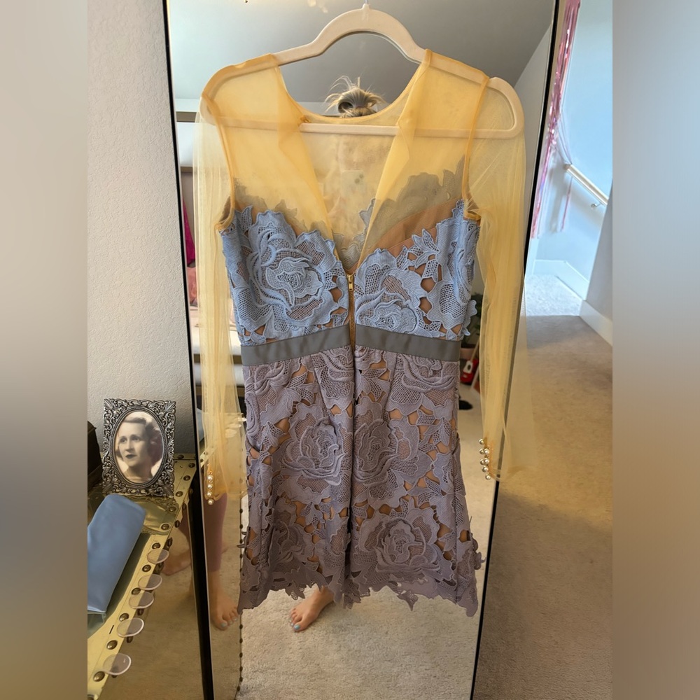 Self Portrait Harmony Lace Cutwork Dress With Mesh Sleeves